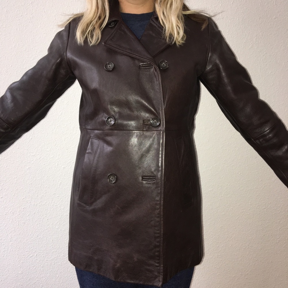 Banana Republic Brown Leather Pea Coat